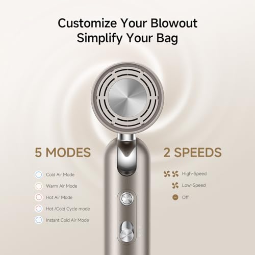 DREAME Pocket Pro Hair Dryer, Dual Voltage Travel Blow Dryer with Diffuser, 1300W Professional HighSpeed Ionic Hair Blower, Fast Drying, Low Noise, Lightweight, No Heat Damage, Global Travel 120V/240V