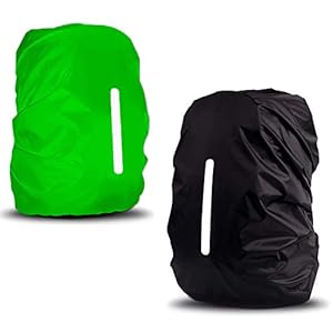 sinzau Regenbescherming voor rugzak, 35 l, met reflecterende strepen en verstelbare gesp, 2 stuks, zwart en groen