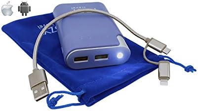 Cell phone charger 7800mAh powerful dual port w/ free apple iphone lightning / android micro-usb combo charging cable, led flashlight &amp; free carrying case.