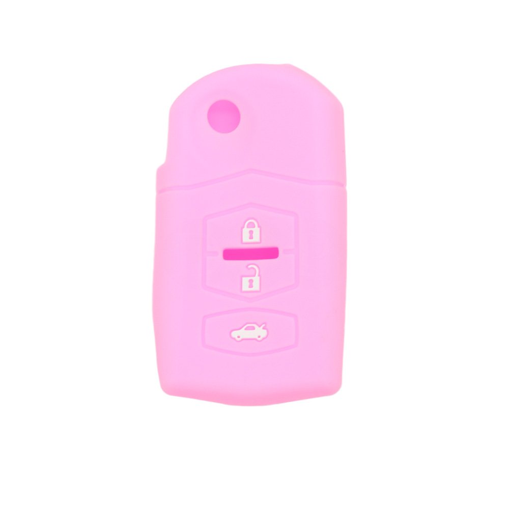 BROVACS Silicone Cover Protector Case Holder Skin Jacket Compatible with MAZDA 3 Button Flip Remote Key Fob CV2531 Pink