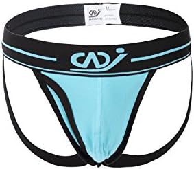 Men's Cotton Bulge Low Rise Jock Straps Briefs Thong Shorts (S, Sky Blue)