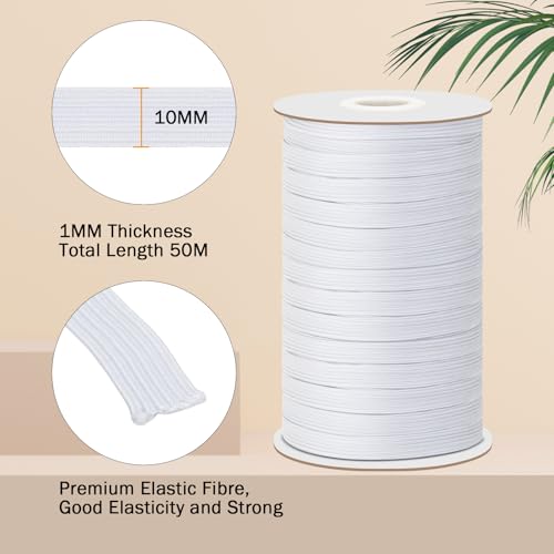 VINATO Elastic Rubber Sewing, 10 mm × 50 m Flat Elastic Tape for Trouser Waists, DIY Sewing and Textile Crafts