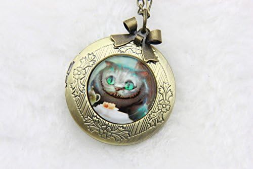 Animal Necklace locket,Cheshire Cat Necklace,Handmade Necklace,Bowknot Bronze Necklace,Vintage Jewelry,Fashion Necklaces for Women