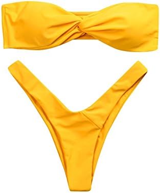 TRENDINAO Women Twist Front Bandeau Strapless Bikini Set Swimsuit Swimwear