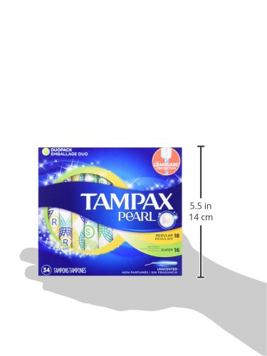 Tampax Regular/Super Absorbency Pearl Plastic Tampons Duo Pack, 34 Count