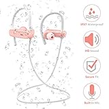 Bluetooth Wireless Headphones – Best Workout Earbuds for Women | IPX7 Waterproof | Cordless Sports Earphones for Running Gym | 8-10 Hour Battery | Pink Rose