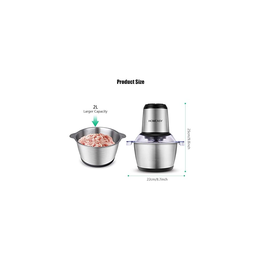 HOMEASY Meat Grinder Electric, Food Processor 2L Stainless Steel Meat