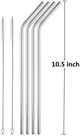 Stainless Steel Straws, GABONE Reusable Ultra Long 10.5 inch Metal Drinking Straws Fits all 20 30oz Cups Yeti Ozark Trail Rtic Tumblers + 2 Cleaning Brush (10.5 in - set of 4)