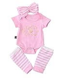 3pcs Newborn Infant Baby Girls Clothes Tops Romper+Warm Leggings+Headband Outfits Set (0-3 Months, Pink)