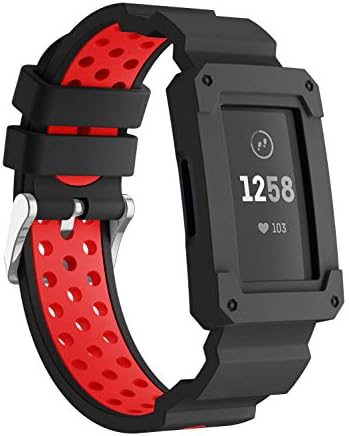 Usitek Band Compatible with Fitbit Charge 3 & Charge 3 SE,Soft Silicone Sport Rugged Protective Frame Case Bands Strap Compatible for Fitbit Charge 3 Bands Women Men