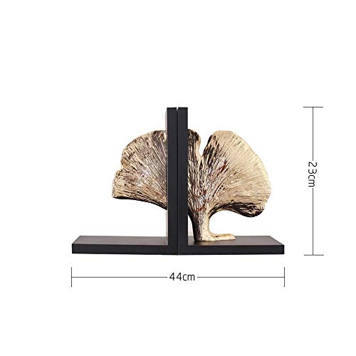 MQW Fashion Creative Resin Golden Apricot Leaf Bookend Magazine Shelf Modern Home Living Room Bedroom Hotel Cafe Bookstore Desktop Decoration 44 23CM Delicate and Beautiful