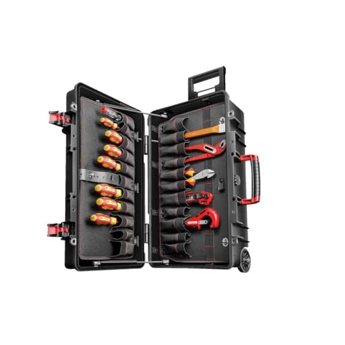 GEDOREred R21902072 Sanitary Tool Trolley, 72-Piece Tool Assortment, in Very Robust Plastic Case with Gas Struts