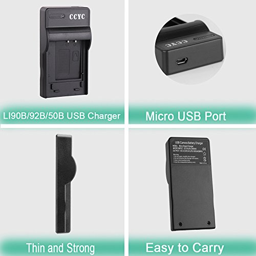 CCYC LI-90B, LI-92B, LI-50B USB Fast Charger for Olympus LI90B LI92B LI50B Camera Battery, Olympus Tough TG-3, TG-4, SH-1, SH-2, SH-60, SZ-16, SZ-17, TG-850, TG-860, SP-100EE, TG-Tracker more Cameras
