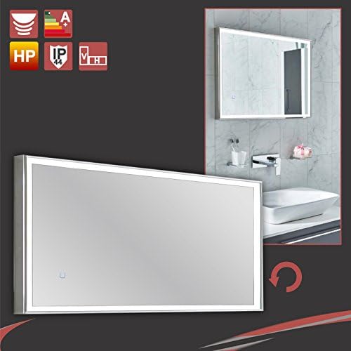 "Ares" Designer LED Back Lit Bathroom Mirror & Polished Stainless Frame - On/Off Sensor & Heat Demister- 1200mm (w) x 550mm (h) x 50mm (d)