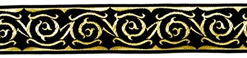 35056-swgo 1A-Kurzwaren Celtic border ribbon, 35 mm wide, 10m long, black-gold