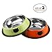 Petfamily Stainless Steel Cat Bowl, Heavy Duty Cats and Dogs Bowls with Non-Skid Rubber Base, Pet Food Bowls, 8 Ounce, Set of 2 (Green/Orange)