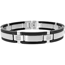 Stainless Steel Men's Bracelet with Diamond Accent & Black Plating (.25 cttw)