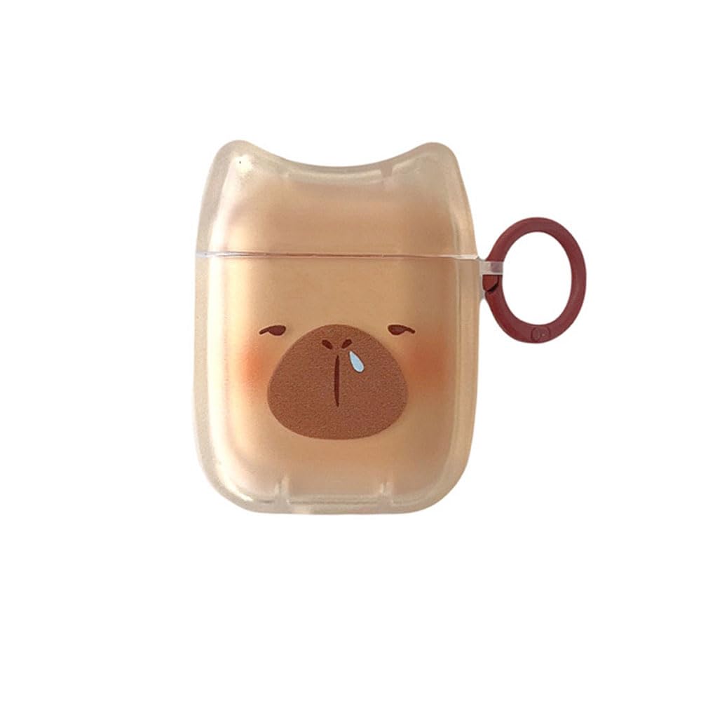 Photo 1 of Transparent Clear Earphone Case for AirPods Pro, Cute Lovely Cat Face Soft TPU Silicone Case, Kitty Ear AirPods Pro 2 Cover Protective Skin Shockproof Protector for iPod Earbuds -Capybara