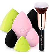 Docolor 6+1Pcs Makeup Sponges with Foundation Brush,Flat Top Kabuki Brush & Non Latex Multi-color...