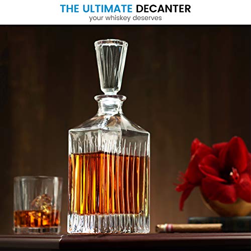 FineDine European Style Glass Whiskey Decanter & Liquor Decanter with Glass Stopper, 30 Oz.- With Magnetic Gift Box - Aristocratic Exquisite Striped Design - Glass Decanter for Alcohol Bourbon Scotch. - Thumbnail 3