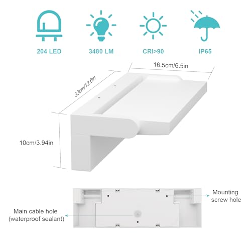 Klighten 45W Outdoor LED Wall Light IP65, Adjustable Wall Lights Outdoor Indoor Modern Aluminium for Entrance Terrace Gardens, 3480 Lumens, Warm White 3000K, White
