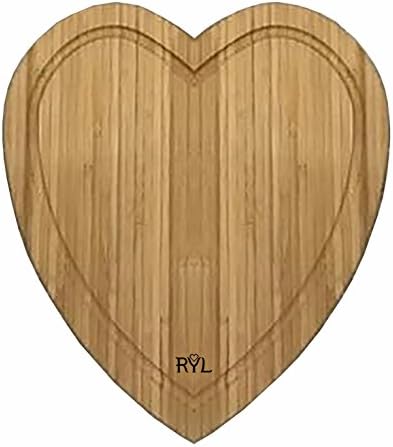 Radiate Your Love Bamboo Heart-shaped Cutting Board with Drip Groove, Durable Serving Tray for Cheese and Bread, 12 inches