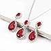 Lavencious Teardrop Ruby Dangle Jewelry Set Necklace & Earrings Trendy AAA Cubic Zirconia for Women (Red)