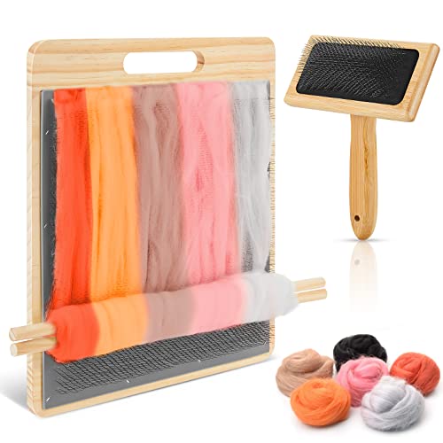 Tessco 4 Pcs Wool Blending Board Carding Brush Set Wool Hand Carders Wood Brush Comb Needle Felting Tools Spinning Hand Supplies for Felt Needle Project Spinning Craft