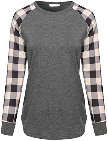 HTOOHTOOH Women's T-Shirt Crewneck Casual Relaxed Fit Long Sleeve Plaid Blouse Tops