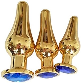 Heekan 3Pcs/Size Luxury Golden Tapered-Shaped Stainless Steel Smooth Diamonds Toys Massager(Blue)