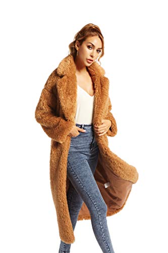 Women Faux Fur Winter Coats Comfort Warm Outerwear Open Front Long Cardigan Overcoat Jacket M