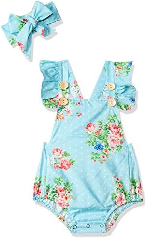 LAA Girls Flower Print Onesies with Headband in Blue Colour