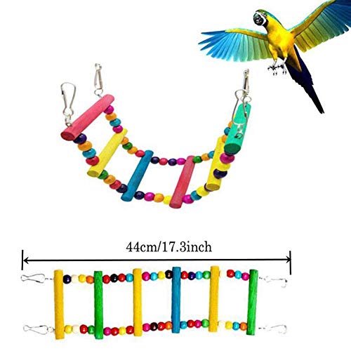 7 Pcs Bird Parrot Toys, ESRISE Hanging Bell Pet Bird Cage Hammock Swing Climbing Ladders Toy Wooden Perch Mirror Chewing Toy for Small Parrots, Conures, Love Birds, Small Parakeets Cockatiels, Macaws,