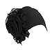 Botrong Women Ladies Retro Big Flowers Hat Turban Brim Hat Cap Pile Cap (Black)