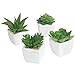 MyGift Assorted Artificial Succulent Plants, Indoor Fake Plant Living Room Decor in Modern White Cube Shaped Ceramic Pots, Set of 4