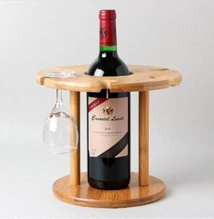 Bamboo Wine Rack for a bottle and glasses