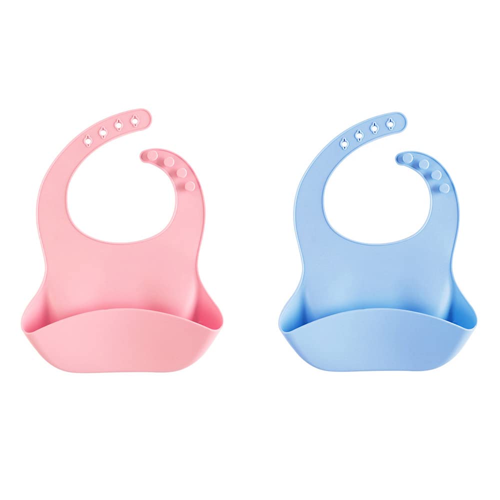 CENPEK Pack of 2 Super Soft Silicone Baby Weaning Bibs, Waterproof and BPA Free with Crumb Catcher for Babies and Toddlers
