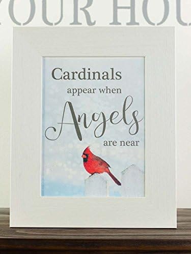 Summer Snow Cardinals Appear When Angels are Near Sympathy Red Cardinal Religious Framed Art Decor 13x16 (White Frame)