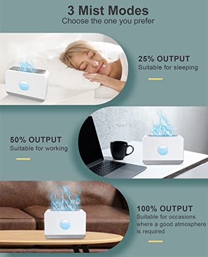 LED Flame Light Humidifier for Bedroom, Colorful Air Aroma Humidifier with Remote Control for Home, Office, SPA or Yoga (White)