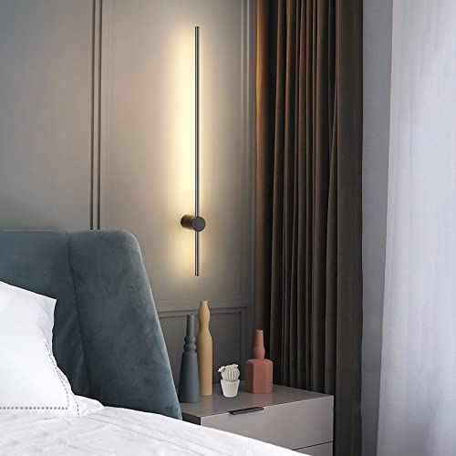 Sunsign iluminación for Pared de tira larga de luz de pared lineal LED moderna, Diseño creativo giratorio Fondo de la sala de estar Dormitorio Cabecera de cama lámpara de pared interior, 100cm-negro