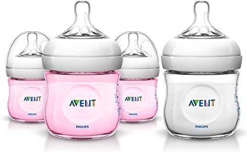 Philips Avent 4 Count Natural Polypropylene 4 Ounce Bottle Set, Girl (Includes BONUS Baby Haven Reusable Steam Sterilizer Bag)