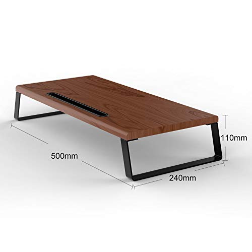 Bemorergo Wood Monitor Stand Riser with Slot Metal Feet Computer Riser for Speaker TV Laptop Printer Stand Office Supplies Platform Save Space 20 x 9.5 inch