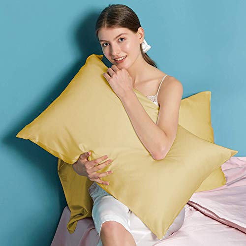 Muama 2 Pack Silk Silky Satin Pillowcases for Hair and Skin, Cool,and Breathable Envelope Closure Pillow Cases Cover【King（20x36 Gold】