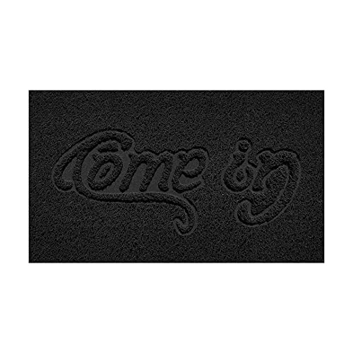 Nicoman Embossed Spaghetti Door Mat Dirt-Trapper Jet-Washable Doormat 70x43cm (Black, COME-IN) - Use Indoor or Sheltered Outdoor