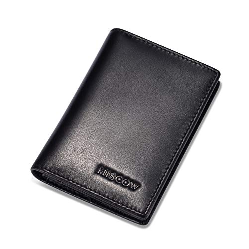 HISCOW Business Card Holder with Large Compartment - Full Grain Leather (Black)
