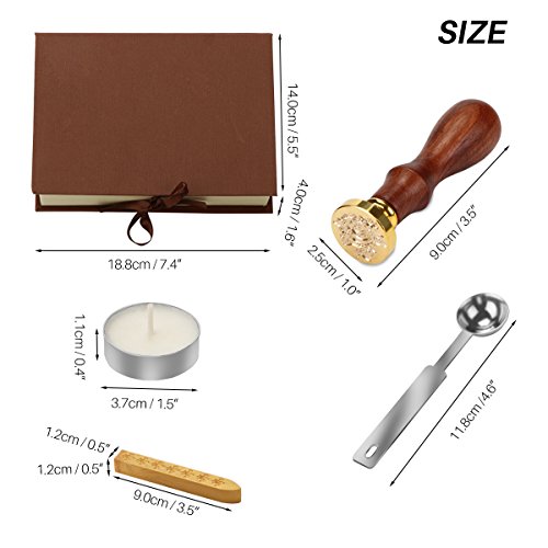 ALLOMN Retro Wooden Wax Seal Stamp Kit Vintage Classic Antique Alphabet Initial Letter Set Brass Color with 3pcs Sealing Wax Stick And Spoon (Rose B) - Thumbnail 6