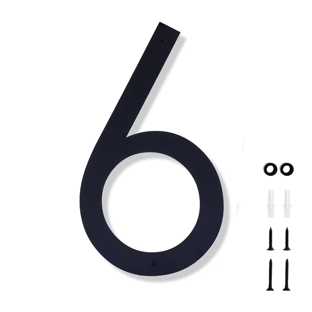 Photo 1 of 10 Inch House Numbers for Outside Modern Black House Number Large Metal Address Numbers for Outside Floating Door Numbers with Nail Kit for Number 6