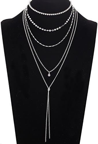 VUJANTIRY Women's Tiered Long Necklace Layered Choker Necklace Drusy Lariat Necklace Tassel Pendant Necklace