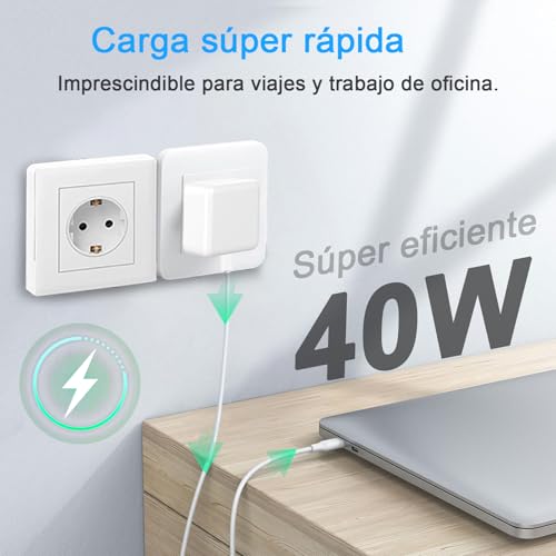 LDHUZOM Cargador rápido USB-C PD de 40 W para iPhone 17/16/15/14, con Cable de 1.8 m, Compatible con iPad Pro/Air, Switch y Samsung Galaxy S25/S24/S23