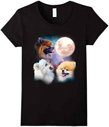 Womens Pomeranian Howling Moon Shirt - Three Wolves Moon Tee Large Black
